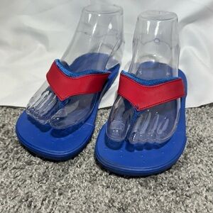 CROCS Red and Blue Flip-Flop Sandals Size 3J
